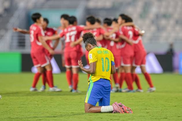 Brazil v Korea DPR: FIFA U-17 Women s World Cup Morocco 2025 Semi Final Brazil expresses disappointment after the 0-2 loss in the FIFA U-17 Women s World Cup Morocco 2025 Semifinal match between Brazil and Korea DPR in Rabat, Morocco, on November 5, 2025, at the Olympic Stadium Rabat Morocco  Copyright: xAndreaxxAmatox originalFilename:amato-notitle251105_nptej.jpg