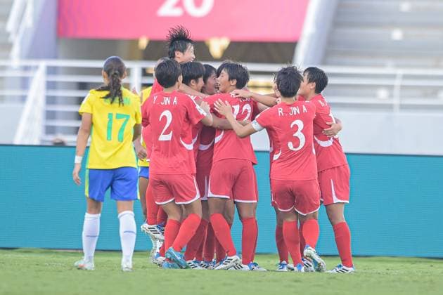 A player of Korea DPR U-17 celebrates the goal of 1-0 during the FIFA U-17 Women s World Cup Morocco 2025 Semifinal match between Brazil and Korea DPR in Rabat, Morocco, on November 5, 2025, at the Olympic Stadium  Copyright: xAndreaxAmato IPAxSportx xipa-agency.netx xx IPA_67567135 IPA_Agency_IPA67567135