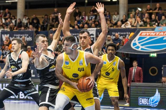 GER, European North Basketball League, ENBL, 2025 2026, Syntainics MBC Valmiera Glass VIA 05 11 2025, Stadthalle, Weißenfels, GER, European North Basketball League, ENBL, 2025 2026, Syntainics MBC Valmiera Glass VIA Jure Planinic Syntainics MBC, 44 Â Photo Alexander Trienitz Weißenfels Stadthalle Sachsen Anhalt Germany