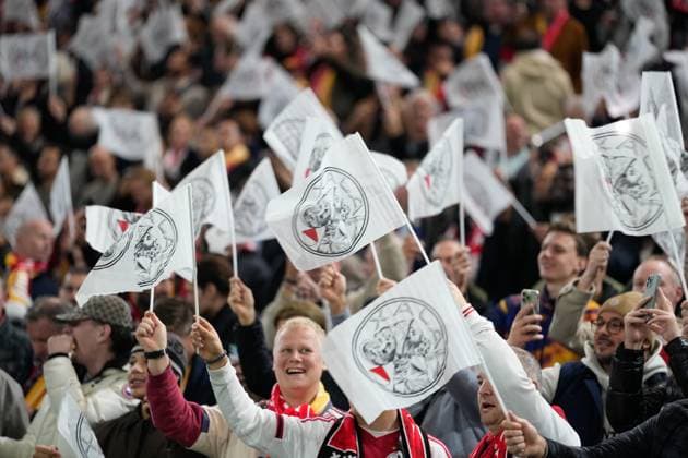AMSTERDAM , 05-11-2025 , JohanCruyff Arena , season 2025 2026 , UEFA Champions League Football , match between Ajax and Galatasaray. Picture shows fans of Ajax with the flags Ajax - Galatasaray  x31876478x Copyright: