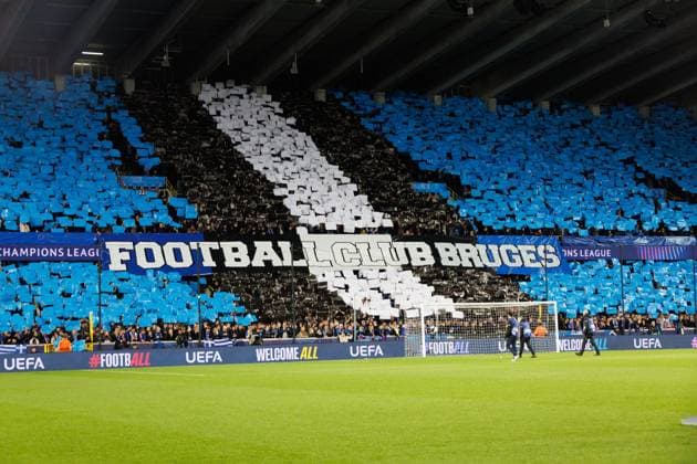 Club s supporters and new tifo pictured ahead of a game between Belgian Club Brugge KV and Spanish FC Barcelona, Barca on Wednesday 05 November 2025 in Brugge, on day four of the League phase of the UEFA Champions League tournament. KURTxDESPLENTER  x139323336x
