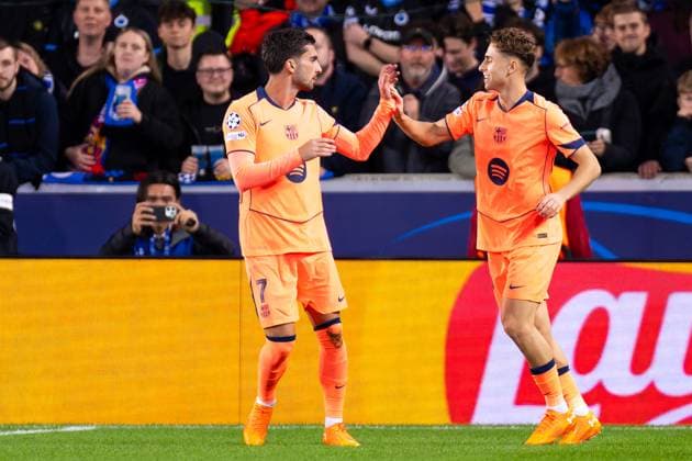 2025-11-05 Club Brugge KV v FC Barcelona, Barca - UEFA Champions League 2025 26 League Phase MD4 BRUGES, BELGIUM - NOVEMBER 5: Ferran Torres of FC Barcelona celebrates after scoring the team s first goal with Fermin Lopez of FC Barcelona during the UEFA Champions League 2025 26 League Phase MD4 match between Club Brugge KV and FC Barcelona at Jan Breydelstadion on November 5, 2025 in Bruges, Belgium. Bruges Jan Breydelstadion Belgium Content not available for redistribution in The Netherlands directly or indirectly through any third parties. Copyright: xJorisxVerwijstx