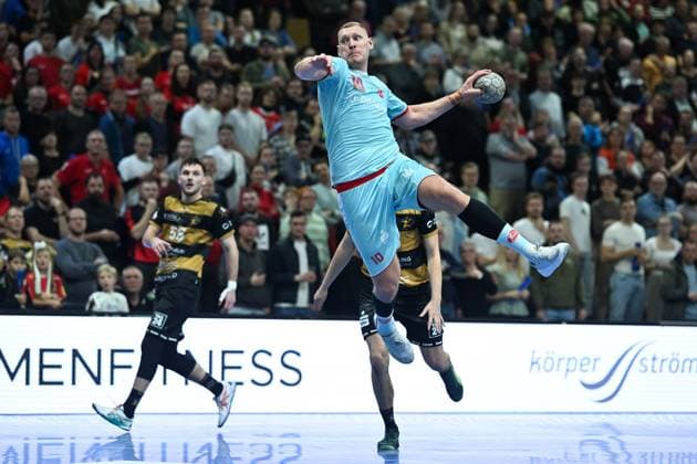 Dainis Kristopans MT Melsungen , 10 HC Elbflorenz 2006 vs MT Melsungen, DHB Cup Men, Season 2025 2026, 05 11 2025 HC Elbflorenz 2006 vs MT Melsungen, DHB Cup Men, Season 2025 2026, 05 11 2025 Dresden Copyright: xEibner-Pressefoto xHoepnerx EP_PHR
