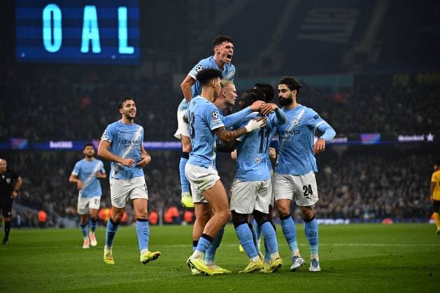UEFA Champions League Manchester City vs Borussia Dortmund, 05 11 2025 MANCHESTER, GREAT BRITAIN NOVEMBER 05 Erling Haaland of Manchester City celebrates scoring Citys second goal during the UEFA Champions League match between Manchester City vs Borussia Dortmund at Etihad Stadium on matchday 4 of the UEFA Champions League Season 2025 26 on November 05, 2025 in Manchester, Great Britain Copyright: xBEAUTIFULxSPORTS Mansoorx