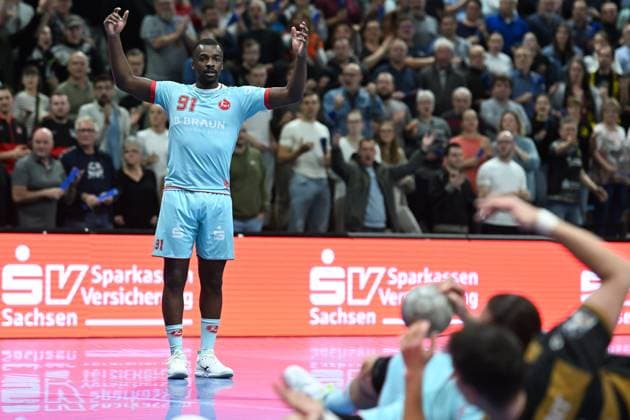 Sadou Ntanzi MT Melsungen , 91 HC Elbflorenz 2006 vs MT Melsungen, DHB Cup Men, Season 2025 2026, 05 11 2025 HC Elbflorenz 2006 vs MT Melsungen, DHB Cup Men, Season 2025 2026, 05 11 2025 Dresden Copyright: xEibner-Pressefoto xHoepnerx EP_PHR