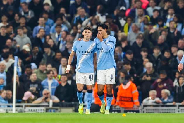 Manchester City v Borussia Dortmund, UEFA Champions League Manchester City midfielder Phil Foden (47) scores a GOAL 1-0 and celebrates with Manchester City midfielder Tijjani Reijnders (4) during the Manchester City v Borussia Dortmund UEFA Champions League Round 1 League Stage match at the Etihad Stadium, Manchester, England on 5 November 2025 Credit: Phil Duncan Every Second Media Editorial use only. All images are copyright Every Second Media Limited. No images may be reproduced without prior permission. Copyright: xIMAGO EveryxSecondxMediax ESM-1655-0033 PhilxDuncanx xEveryxSecondxMediax