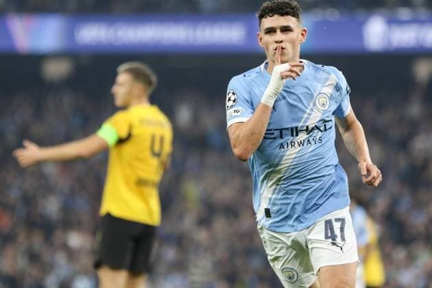 Phil Foden (47 Manchester City) celebrates his goal during the UEFA Champions League match between Manchester City and Borussia Dortmund at Etihad Stadium in Manchester, England on November 5th 2025. Copyright: xSeanxChandlerx xSPPx Sportspressphoto_SPR57261
