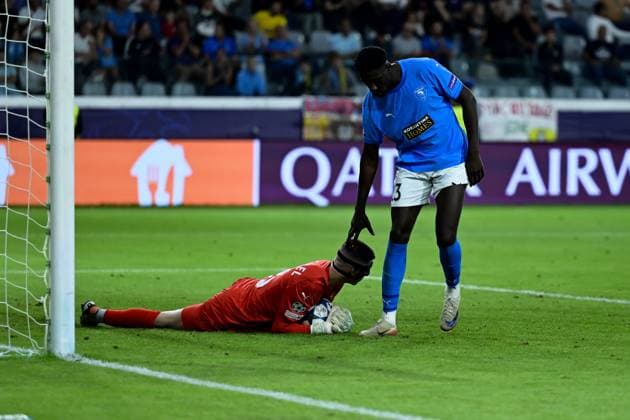 November 5, 2025, Limassol, Limassol, Cyprus: NEOFYTOS MICHAEL (93) and DERRICK LUKCASSEN (23) of Pafos react during the UEFA Champions League phase matchday 4 game beetwen Pafos FC and Villareal FC at Alphamega Stadium in Limassol,Cyprus on 05 of November r 2025 Limassol Cyprus - ZUMAk195 20251105_znp_k195_007 Copyright: xXenophonxKarakalosx