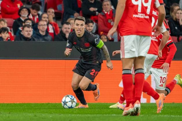 Alejandro Grimaldo Bayer Leverkusen, 20 , POR, Benfica Lisbon vs Bayer 04 Leverkusen, Football, UEFA Champions League, Matchday 4, 2025 2026 season, 05 11 2025, POR, Benfica Lisbon vs Bayer 04 Leverkusen, Football, UEFA Champions League, Matchday 4, 2025 2026 season, 05 11 2025, Lisbon Copyright: xEibner-Pressefoto EdwardxCheungx EP_ECG
