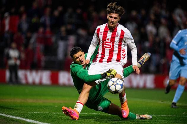 COLOGNE, GERMANY - 5 NOVEMBER, 2025: Ermal Azemi, Alessandro Puzzo - The football match of UEFA Youth League 1.FC Koeln vs Racing FC Union at Franz Kremer Stadium.  Copyright: xVITALIIxKLIUIEVx