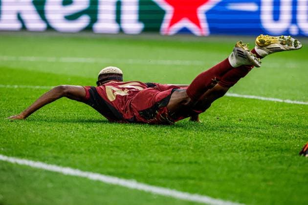 2025-11-05 Ajax v Galatasaray AS - UEFA Champions League 2025 26 League Phase MD4 AMSTERDAM, NETHERLANDS - NOVEMBER 5: Victor Osimhen of Galatasaray AS celebrates the goal during the UEFA Champions League 2025 26 League Phase MD4 match between Ajax and Galatasaray AS at Johan Cruijff ArenA on November 5, 2025 in Amsterdam, Netherlands. Amsterdam Johan Cruijff ArenA Netherlands Content not available for redistribution in The Netherlands directly or indirectly through any third parties. Copyright: xBroerxvanxdenxBoomx