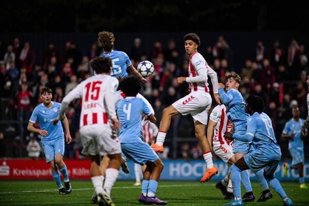 COLOGNE, GERMANY - 5 NOVEMBER, 2025: - The football match of UEFA Youth League 1.FC Koeln vs Racing FC Union at Franz Kremer Stadium.  Copyright: xVITALIIxKLIUIEVx