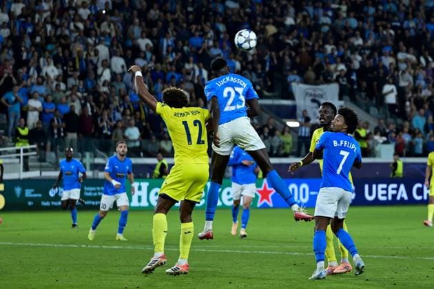 November 5, 2025, Limassol, Limassol, Cyprus: DERRICK LUKCASSEN (23) of Pafos and REANATO VEIGA (12) of Villareal in action during the UEFA Champions League phase matchday 4 game beetwen Pafos FC and Villareal FC at Alphamega Stadium in Limassol,Cyprus on 05 of November r 2025 Limassol Cyprus - ZUMAk195 20251105_znp_k195_020 Copyright: xXenophonxKarakalosx