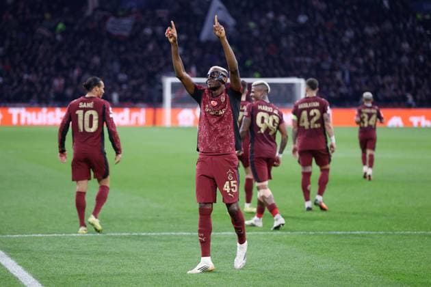 AMSTERDAM , 05-11-2025 , JohanCruyff Arena , season 2025 2026 , UEFA Champions League Football , match between Ajax and Galatasaray. Picture shows Galatasaray player Victor Osimhen scores the 0-3 Ajax - Galatasaray  x31878233x Copyright: