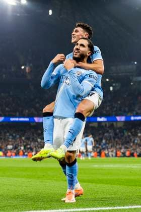 Manchester City v Borussia Dortmund, UEFA Champions League Manchester City midfielder Rayan Cherki (10) scores a GOAL 4-1 and celebrates with Manchester City midfielder Phil Foden (47) during the Manchester City v Borussia Dortmund UEFA Champions League Round 1 League Stage match at the Etihad Stadium, Manchester, England on 5 November 2025 Credit: Phil Duncan Every Second Media Editorial use only. All images are copyright Every Second Media Limited. No images may be reproduced without prior permission. Copyright: xIMAGO EveryxSecondxMediax ESM-1655-0101 PhilxDuncanx xEveryxSecondxMediax