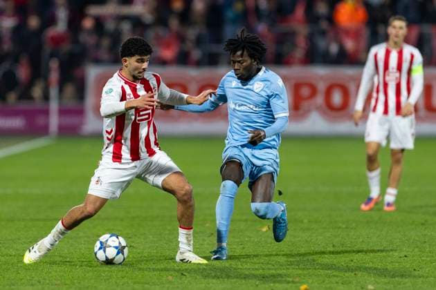 UEFA Youth League 1 FC Köln Racing FC Union Luxembourg 05 11 2025 Fayssal Harchaoui 1 FC Köln U19, 10 , Henoc Mahi Racing FC Union Luxembourg U19, 14 UEFA Youth League, second leg of the championship round 2, 1 FC Köln Racing FC Union Luxembourg, on 05 11 2025, Franz Kremer Stadium, Cologne Copyright: xBEAUTIFULxSPORTS Meuselx