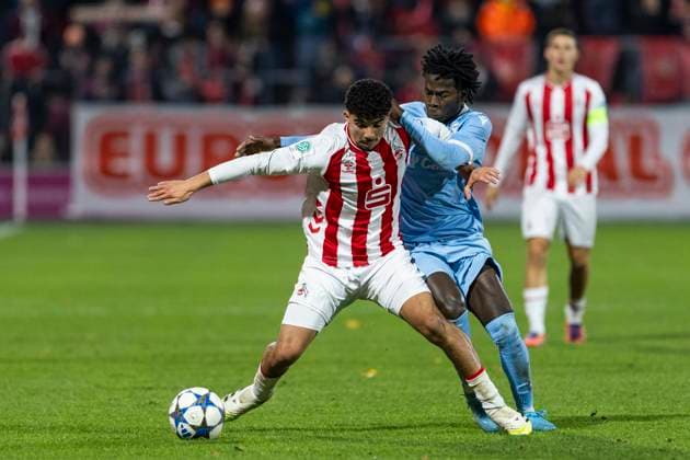 UEFA Youth League 1 FC Köln Racing FC Union Luxembourg 05 11 2025 Fayssal Harchaoui 1 FC Köln U19, 10 , Henoc Mahi Racing FC Union Luxembourg U19, 14 UEFA Youth League, second leg of the championship round 2, 1 FC Köln Racing FC Union Luxembourg, on 05 11 2025, Franz Kremer Stadium, Cologne Copyright: xBEAUTIFULxSPORTS Meuselx
