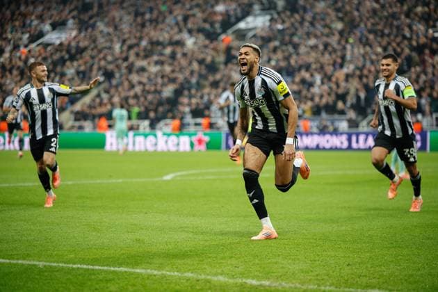 5th November 2025; St James Park, Newcastle, England; UEFA Champions League Football, Newcastle United versus Athletic Bilbao; Joelinton of Newcastle United celebrates scoring his sides second goal of the match in the 49th minute for 2-0  CraigxCowan