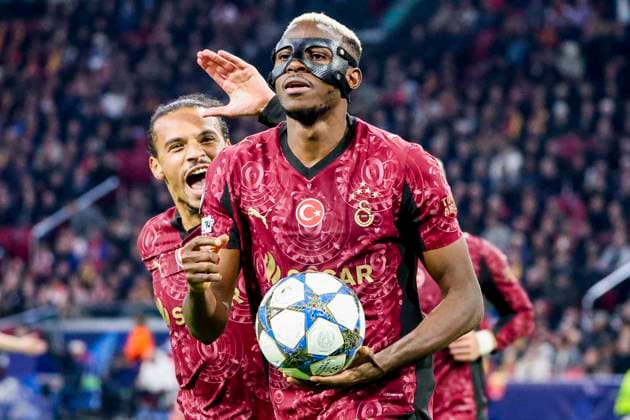 Victor Osimhen of Galatasaray celebrates after scoring his teams third goal AFC Ajax v Galatasaray A.S., UEFA Champions League 2025 26 League Phase MD4, AFC Ajax v Galatasaray A.S., Johan Cruijff ArenA, November 5, 2025, Amsterdam, Netherlands.
