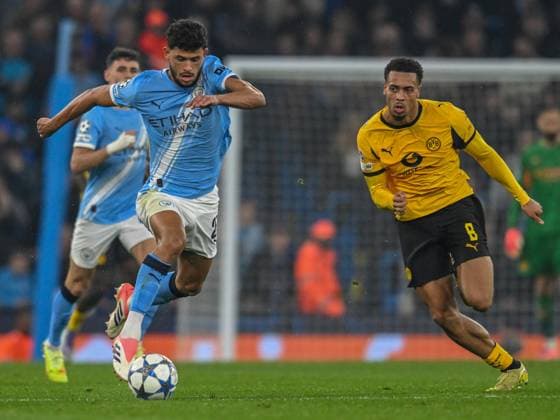 Manchester City v Borussia Dortmund UEFA Champions League Matheus Nunes of Manchester City and Felix Nmecha of Borussia Dortmund during the UEFA Champions League match at the Etihad Stadium, Manchester UK Newspapers OUT Copyright: xKarlxVallantinex FIL-22465-0100