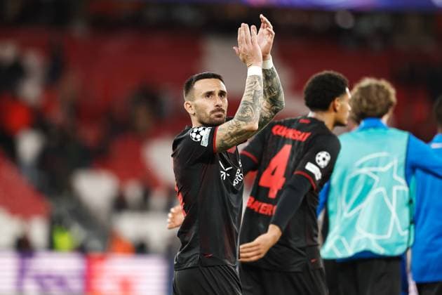 Aleix Garcia (Leverkusen), NOVEMBER 5, 2025 - Football Soccer : Aleix Garcia celebrate after winning UEFA Champions League League phase match day 4 between SL Benfica - Bayer 04 Leverkusen at the Estadio do SL Benfica in Lisbon, Portugal. Noxthirdxpartyxsales  aflo_309481784