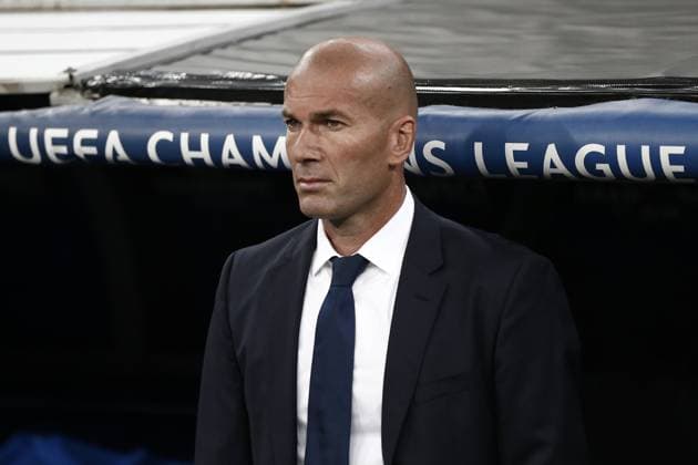 Real Madrid v Sporting Lizbon : UEFA Champions League MADRID, SPAIN - SEPTEMBER 14 : Head coach of Real Madrid Zinedine Zidane gestures during UEFA Champions League Group F match between Real Madrid and Sporting Lisbon at Santiago Bernabeu Stadium in Madrid, Spain on September 14, 2016. Lizbon Portugal. Editorial use only. Please get in touch for any other usage.  Copyright: x2025xAnadoluxBurakxAkbulutx