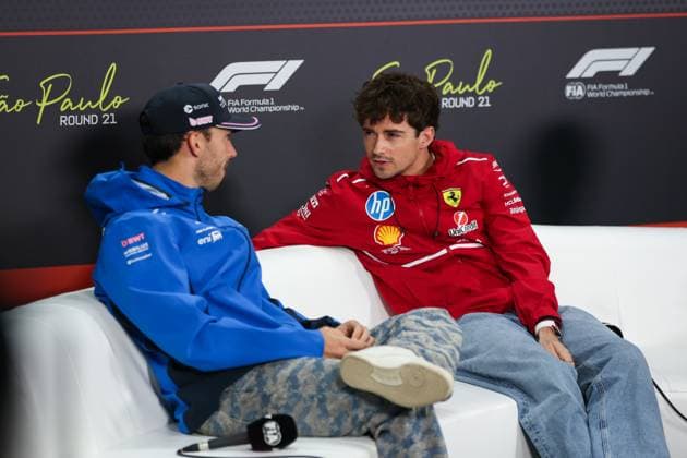 F1 - SAO PAULO GRAND PRIX 2025 press conference, PK, Pressekonferenz LECLERC Charles (mco), Scuderia Ferrari SF-25, GASLY Pierre (fra), Alpine F1 Team A525, portrait during the 2025 Formula 1 Grande Premio de Sao Paulo, 2025 Sao Paulo Grand Prix, 21th round of the 2025 FIA Formula One World Championship, WM, Weltmeisterschaft from November 7 to 9, 2025 on the Interlagos, in Sao Paulo, Brazil - Sao PauloBrazil Copyright: xANTONINxVINCENTx