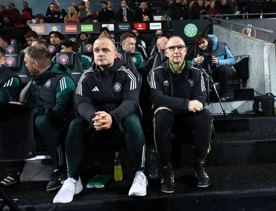 Shaun Maloney interim assistant manager of Celtic and Martin O Neill interim manager of Celtic Midtjylland vs Celtic, UEFA Europa League, Group Stage, Football, MCH Arena, Herning, Denmark - 06 Nov 2025Herning MCH Arena Denmark EDITORIAL USE ONLY No use with unauthorised audio, video, data, fixture lists, club league logos or live services. Online in-match use limited to 120 images, no video emulation. No use in betting, games or single club league player publications.  Copyright: xMichaelxZemanek Shutterstockx 15642247k