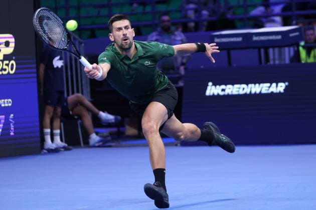 ATP, Tennis Herren 250 tournament in Athens ATHENS, GREECE - NOVEMBER 06: Novak Djokovic of Serbia in action against Nuno Borges of Portugal during the Hellenic Championship ATP 250, at OAKA Olympic Athletic Center, in Athens, Greece, on November 6, 2025 Costas Baltas Anadolu Athens Greece. Editorial use only. Please get in touch for any other usage.  Copyright: x2025xAnadoluxCostasxBaltasx