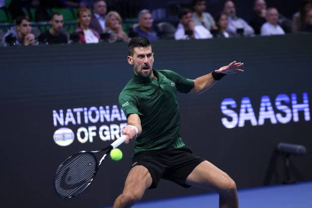 ATP, Tennis Herren 250 tournament in Athens ATHENS, GREECE - NOVEMBER 06: Novak Djokovic of Serbia in action against Nuno Borges of Portugal during the Hellenic Championship ATP 250, at OAKA Olympic Athletic Center, in Athens, Greece, on November 6, 2025 Costas Baltas Anadolu Athens Greece. Editorial use only. Please get in touch for any other usage.  Copyright: x2025xAnadoluxCostasxBaltasx