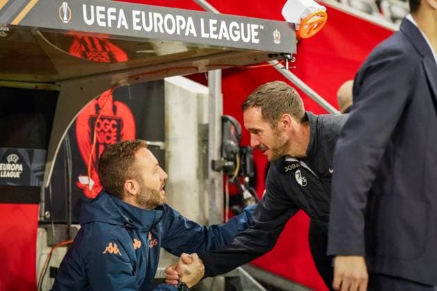 Football, UEFA Europa League 2025 26, Matchday 4 OGC Nice vs SC Freiburg Allianz Riviera Nice, France Julian Schuster SC Freiburg, Coach Copyright: xJOERANxSTEINSIEKx