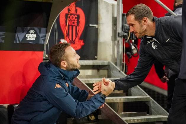 Football, UEFA Europa League 2025 26, Matchday 4 OGC Nice vs SC Freiburg Allianz Riviera Nice, France Julian Schuster SC Freiburg, Coach Copyright: xJOERANxSTEINSIEKx