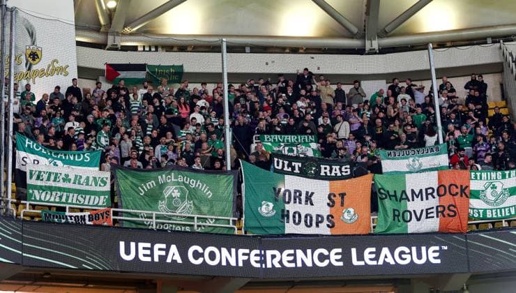 UEFA Europa Conference League Group Phase, OPAP Arena, Athens, Greece 6 11 2025 AEK Athens vs Shamrock Rovers Rovers fans ahead of the game Rovers fans ahead of the game 6 11 2025  Copyright: x INPHOx 4434
