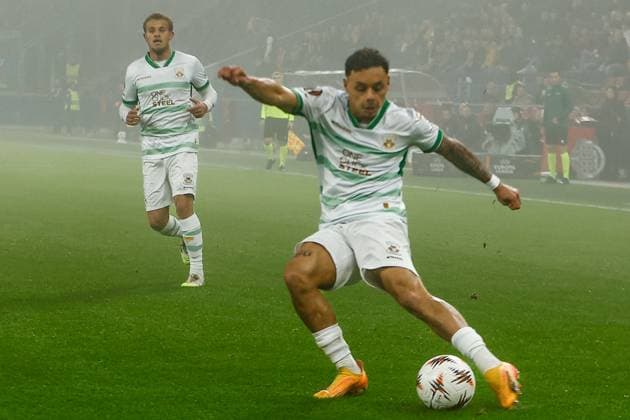 SALZBURG , 06-11-2025 , Red Bull Arena , season 2025 2026 , UEFA Europa League League phase . match between RB Salzburg and Go Ahead Eagles, Picture shows GA Eagles player Dean James Salzburg - Go Ahead Eagles  x31889335x Copyright: