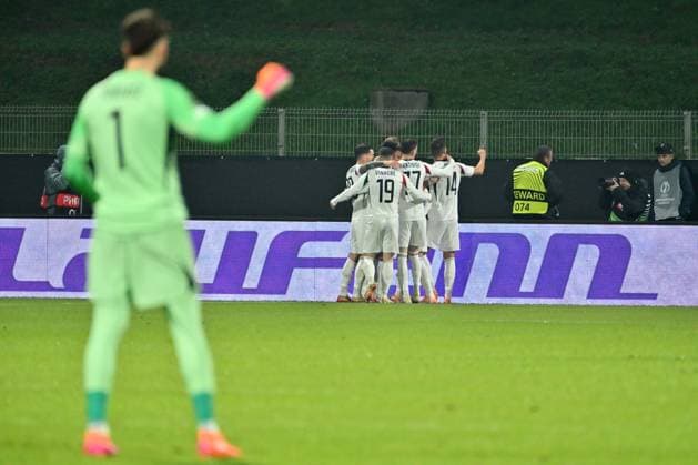 Celje, Slovenia, November 06th 2025, Legia Warszawa celebrate score during the UEFA Conference League, League phase Matchday 3, between Celje (Slovenia) and Legia Warszawa (Polande) at Stadion Celje, Celje, Slovenia. (Photo by Igor Kupljenik Sports Press Photo) Copyright: xIgorxKupljenikx xSPPx Sportspressphoto_SPR57745