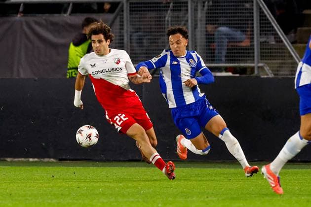 2025-11-06 FC Utrecht v FC Porto - UEFA Europa League 2025 26 League Phase MD4 UTRECHT, NETHERLANDS - NOVEMBER 6: Miguel Rodriguez of FC Utrecht battles for possession with Pepe of FC Porto during the UEFA Europa League 2025 26 League Phase MD4 match between FC Utrecht and FC Porto at Stadion Galgenwaard on November 6, 2025 in Utrecht, Netherlands. Utrecht Stadion Galgenwaard Netherlands Content not available for redistribution in The Netherlands directly or indirectly through any third parties. Copyright: xBenxGalx