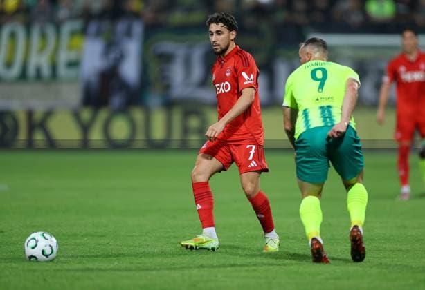 Adil Aouchiche of Aberdeen in action against Dorde Ivanovic of AEK Larnaca AEK Larnaca v Aberdeen, UEFA Conference League, Group Stage, Football, AEK Arena, Larnaca, Cyprus - 06 Nov 2025Larnaca AEK Arena Cyprus EDITORIAL USE ONLY No use with unauthorised audio, video, data, fixture lists, club league logos or live services. Online in-match use limited to 120 images, no video emulation. No use in betting, games or single club league player publications. Copyright: xCharaxSavvides Shutterstockx 15642241az
