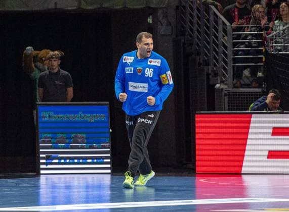 Handball, Men, Season 2025 2026, DHB Cup Round of 16, Füchse Berlin ThSV Eisenach, Goalkeeper Dejan Milosavljev Füchse Berlin , 06 11 2025, Copyright: xSebastianxRäppold MatthiasxKochx