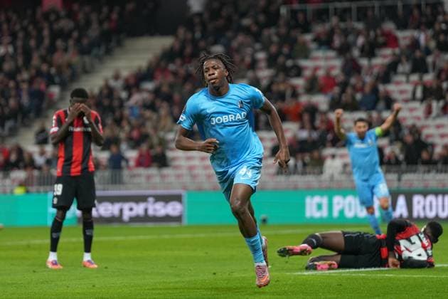 Johan Manzambi SC Freiburg, 44 Goal celebration, Emotions, Goal shot, Goal, Goal, Goal, France, Football, UEFA Europa League, Matchday 4, League phase, 2025 2026, OGC Nice vs SC Freiburg, 06 11 2025, Allianz Riviera, Nice, France Nice Allianz Riviera Provence Alpes Côte d Azur, Cô France Copyright: xArnexAmbergx