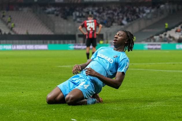 Johan Manzambi SC Freiburg, 44 Goal celebration, Emotions, Goal shot, Goal, Goal, Goal, France, Football, UEFA Europa League, Matchday 4, League phase, 2025 2026, OGC Nice vs SC Freiburg, 06 11 2025, Allianz Riviera, Nice, France Nice Allianz Riviera Provence Alpes Côte d Azur, Cô France Copyright: xArnexAmbergx