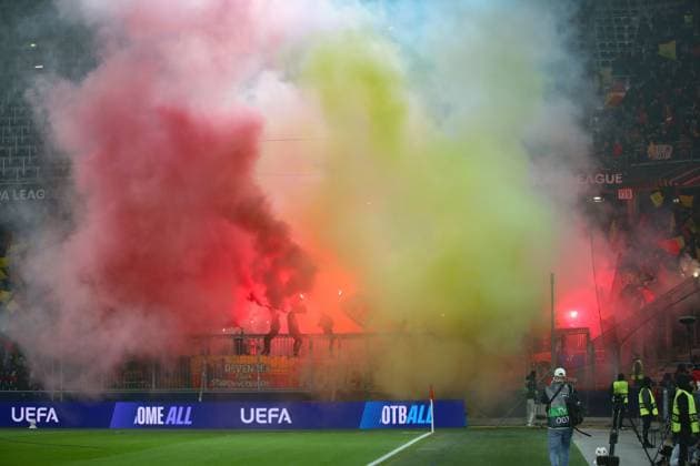 SOCCER - UEFA EL, RBS vs Deventer SALZBURG,AUSTRIA,06.NOV.25 - SOCCER - UEFA Europa League, Red Bull Salzburg vs Go Ahead Eagles Deventer. Image shows fans of Deventer.  GEPAxpictures xMathiasxMandl