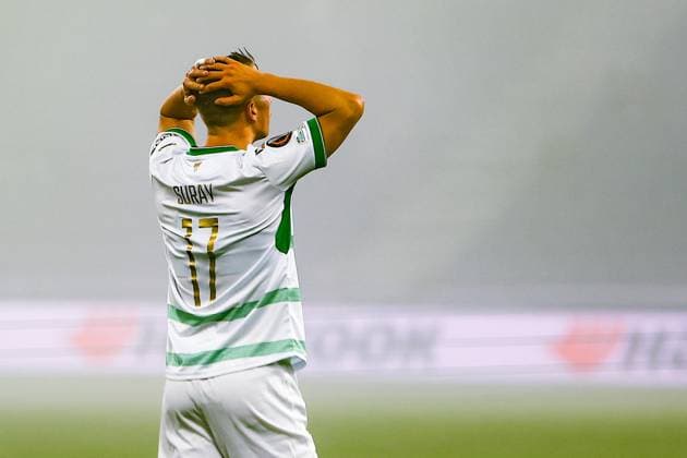 SALZBURG , 06-11-2025 , Red Bull Arena , season 2025 2026 , UEFA Europa League League phase . match between RB Salzburg and Go Ahead Eagles, Picture shows GA Eagles player Mathis Suray dejection after missing a good change on scoring Salzburg - Go Ahead Eagles  x31890194x Copyright: