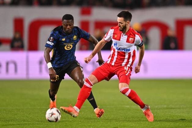 CRVENA ZVEZDA vs LOSC LILLE CHANCEL MBEMBA vs MIRKO IVANIC football Crvena zvezde vs LOSC Lille UEFA Europa League at Rajko Mitic stadium, Belgrade 06.11.2025 Foto: FOOTBALL, UEFA EUROPA LEAGUE, CRVENA ZVEZDA, RED STAR, LOSC LILLE Belgrade Rajko Mitic stadium Serbia Copyright: xMarkoxMetlas xMNxPressx
