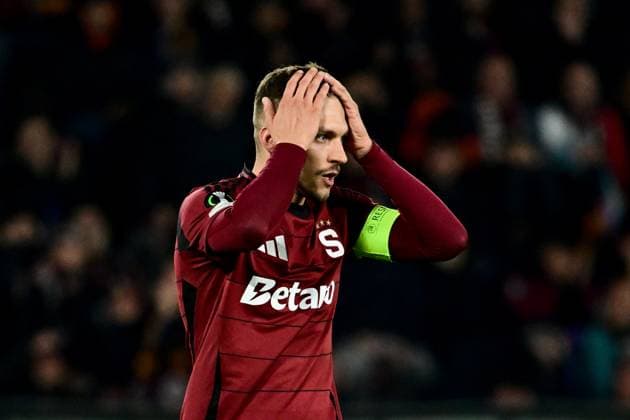 Lukas Haraslin of Sparta reacts during the Football Conference League 3rd round match Sparta Praha vs Rakow Czestochowa, Prague, Czech Republic, November 6, 2025. (CTKxPhoto OndrejxDeml) CTKPhotoP2025110608403  CTKPhotoP2025110608403