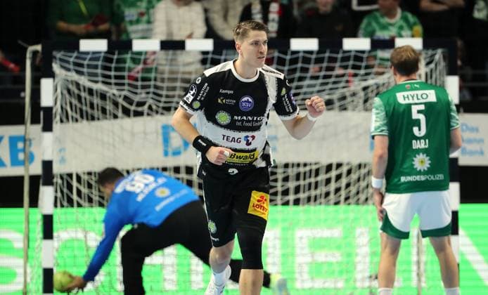 Oskar Joelsson celebrates after goal Joy Emotion Cheers Sport Handball DHB Cup Round of 16 Men Season 2025 2026 06 11 2025 Füchse Berlin vs ThSV Eisenach