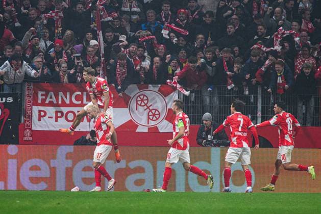 MAINZ, GERMANY - 6 NOVEMBER, 2025: Benedict Hollerbach, goal - The football match of UEFA Conference League 1. FSV Mainz 05 vs ACF Fiorentina at Mewa Arena.  Copyright: xVITALIIxKLIUIEVx