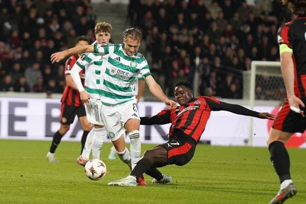6.11.2025 HERNING PILKA NOZNA LIGA EUROPY UEFA SEZON 2025 2026 FOOTBALL UEFA EUROPA LEAGUE FC MIDTJYLLAND - CELTIC GLASGOW N Z DJU FRANCOLINO BENJAMINN NYGREN FOT. KAROL POLIT NEWSPIX.PL --- newspix.pl 