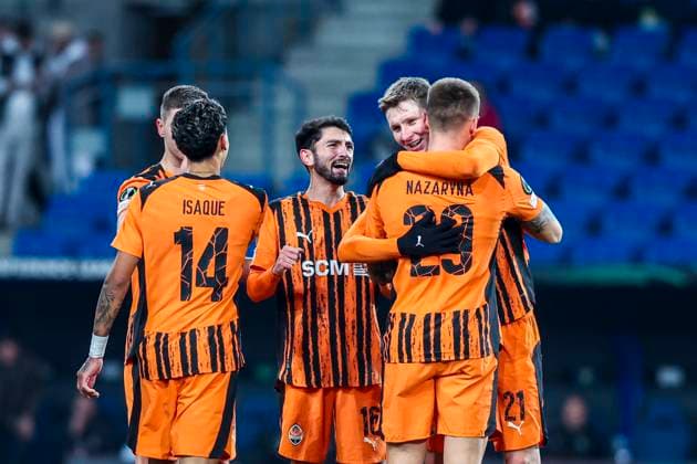 KRAKOW 06.11.2025 FAZA LIGOWA 3. KOLEJKA LIGA KONFERENCJI UEFA SEZON 2025 26 : SZACHTAR DONIECK - BREIDABLIK --- LEAGUE STAGE DAY 2 UEFA CONFERENCE LEAGUE SEASON 2025 26 : FC SHAKHTAR DONETSK - Breidablik NZ RADOSC PO GOLU CELEBRATION AFTER GOAL IRAKLI AZAROVI YEGOR NAZARYNA ARTEM BONDARENKO FOT. JACEK STANISLAWEK 400mm.pl NEWSPIX.PL --- newspix.pl 