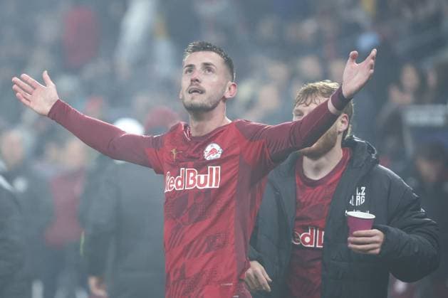 SOCCER - UEFA EL, RBS vs Deventer SALZBURG,AUSTRIA,06.NOV.25 - SOCCER - UEFA Europa League, Red Bull Salzburg vs Go Ahead Eagles Deventer. Image shows the rejoicing of scorer Aleksa Terzic (RBS).  GEPAxpictures xDavidxGeieregger