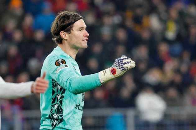 Marwin Hitz FC Basel, 01 , Switzerland, Football, UEFA Europa League, Matchday 4, 2025 2026, FC Basel vs FCSB Bucharest, 06 11 2025, Sankt Jakob Park, Basel, Switzerland Basel Sankt Jakob Park Canton Basel City Switzerland Copyright: xGrantxHubbsx